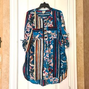 Fig And Flower Anthropologie Boho Dogwood Floral Tunic Dress Medium